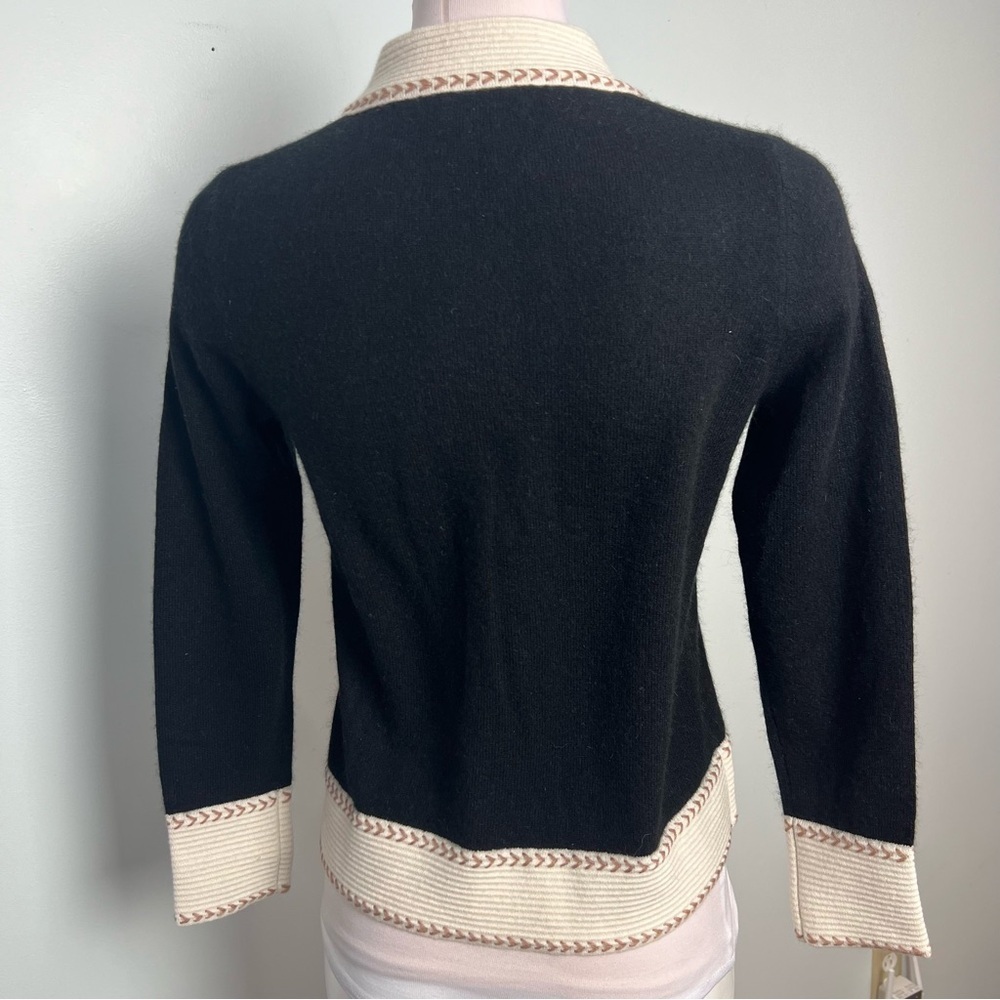 C By Bloomingdale’s 100% 2-Ply Cashmere Black & Cream Gold Button Cardigan XS - Picture 6 of 11